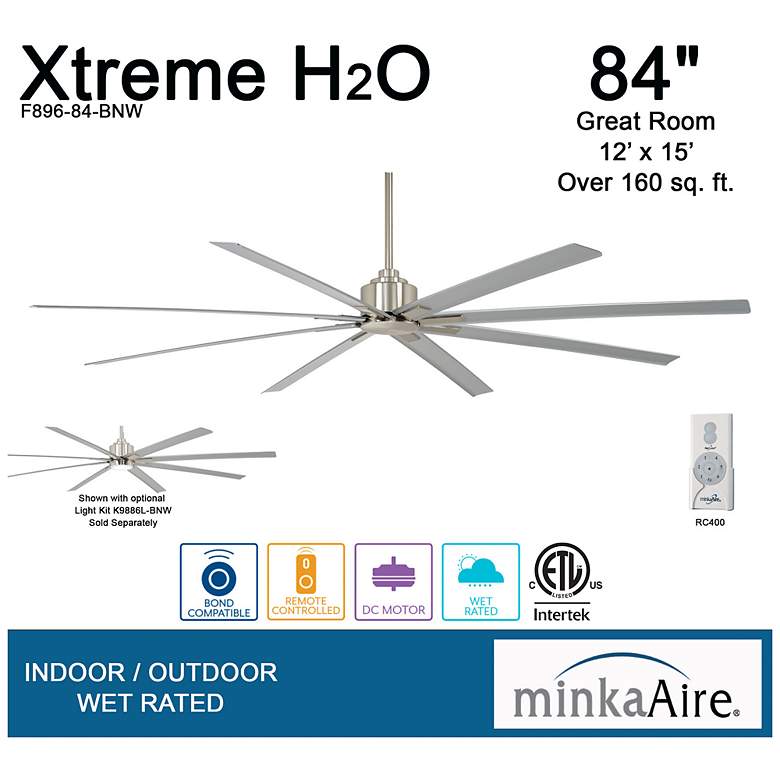 Image 6 84" Minka Aire Xtreme H2O Brushed Nickel Wet Ceiling Fan with Remote more views