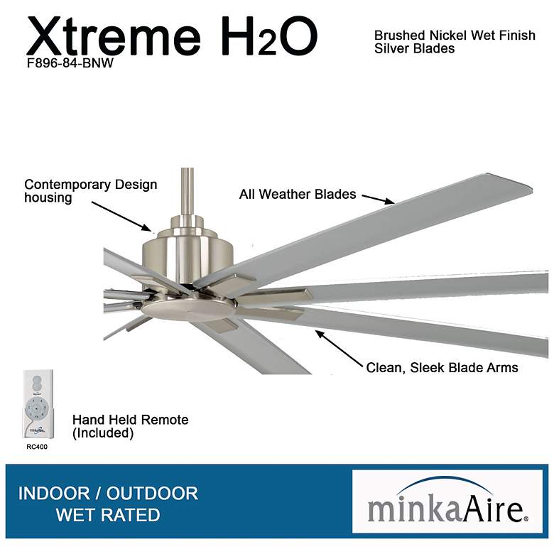 Image 7 84" Minka Aire Xtreme H2O Brushed Nickel Wet Ceiling Fan with Remote more views