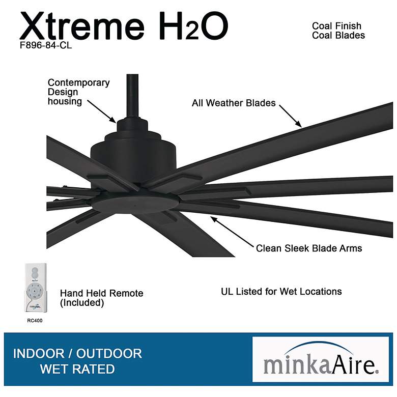 Image 3 84" Minka Aire Xtreme H2O Coal Wet Ceiling Fan with Remote Control more views