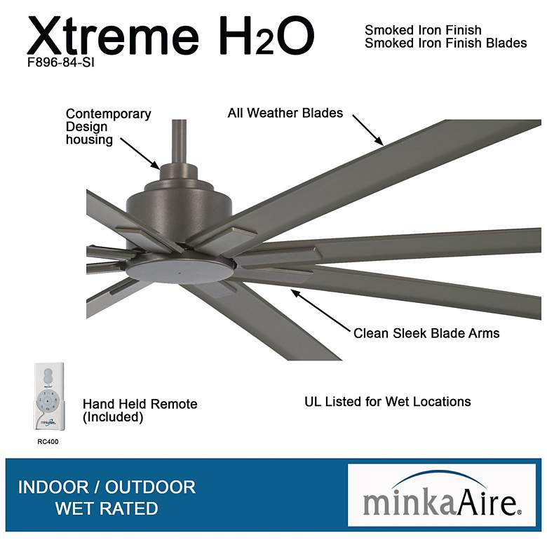 Image 6 84" Minka Aire Xtreme H2O Iron Wet Ceiling Fan with Remote Control more views