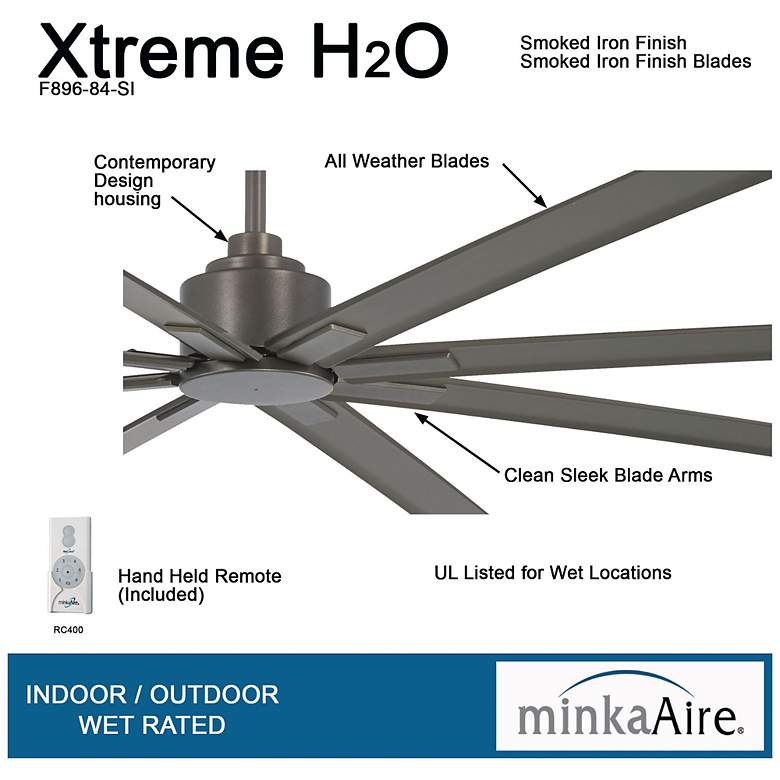 Image 6 84 inch Minka Aire Xtreme H2O Iron Wet Ceiling Fan with Remote Control more views