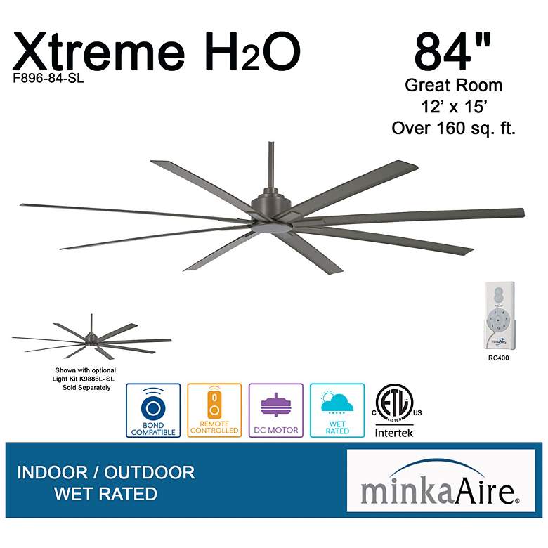 Image 7 84" Minka Aire Xtreme H2O Iron Wet Ceiling Fan with Remote Control more views