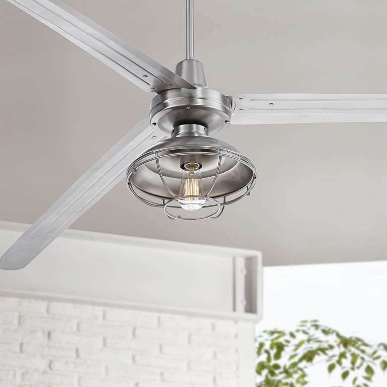 Image 1 84 inch Turbina XL DC Rustic Nickel LED Large Ceiling Fan with Remote