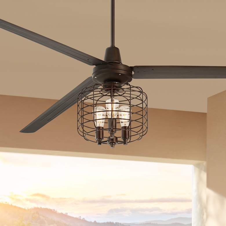 Image 1 84" Turbina XL Oil-Rubbed Bronze LED Large Ceiling Fan with Remote