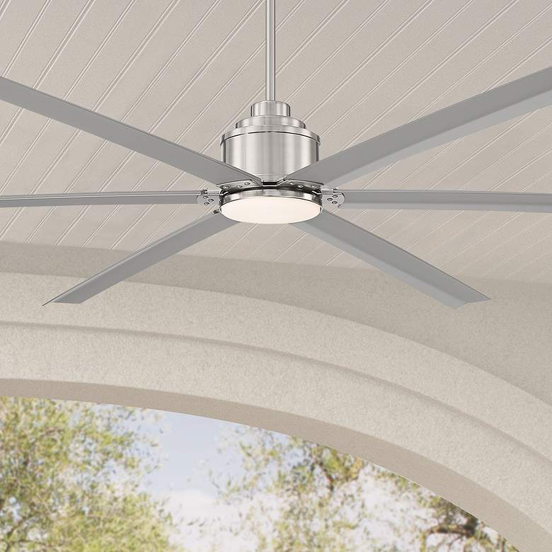 Image 1 84 inch Ultra Breeze Brushed Nickel LED Wet Ceiling Fan with Remote