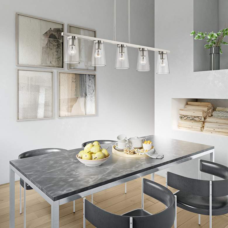 Image 1 Cityview 40" Wide Brushed Nickel 5-Light Linear Chandelier in scene
