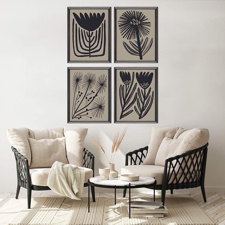 Image 1 Simple Florals 26" Wide 4-Piece Giclee Framed Wall Art Set in scene