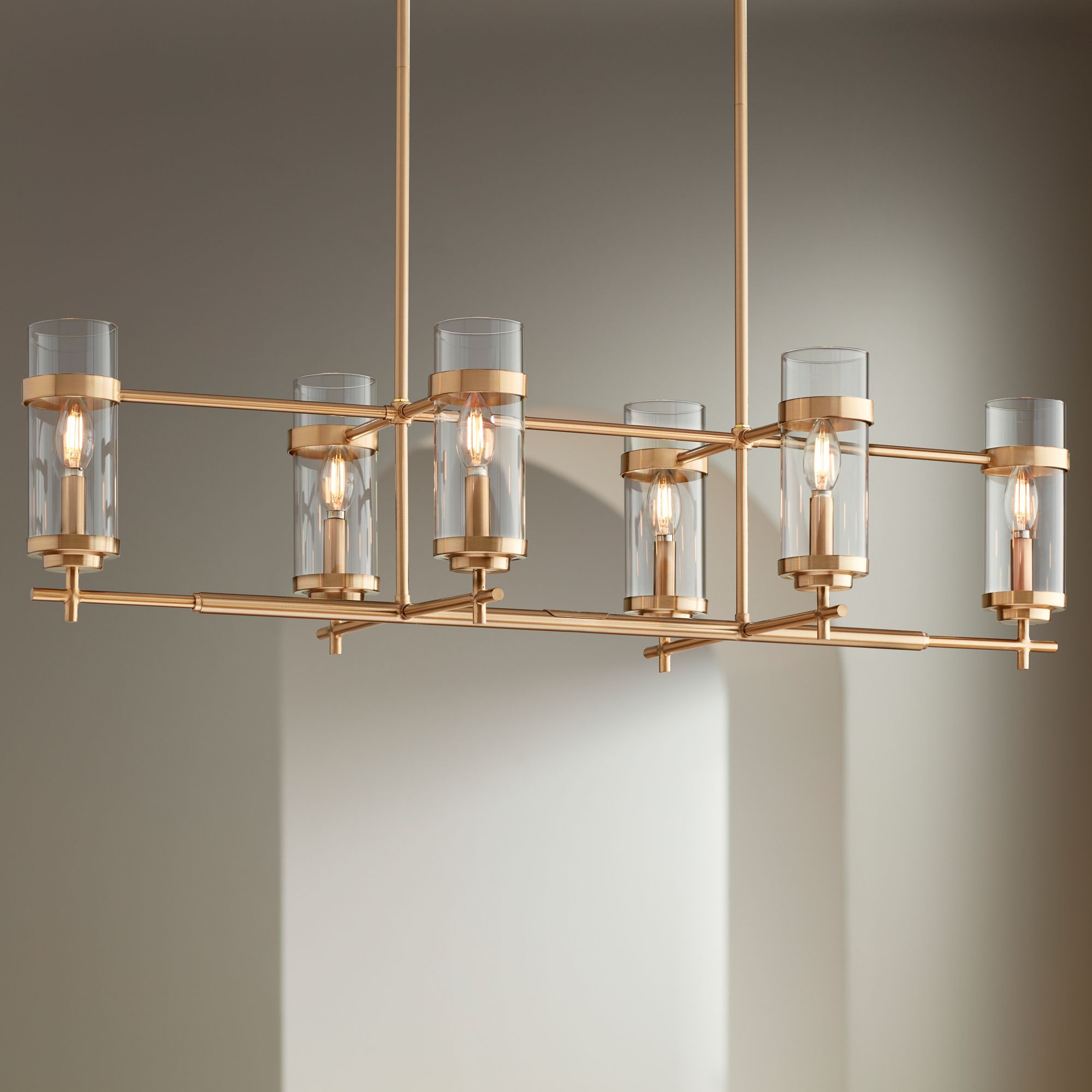 Possini Euro Mikel 42" Wide Gold Modern 6-Light Linear Island Pendant in scene