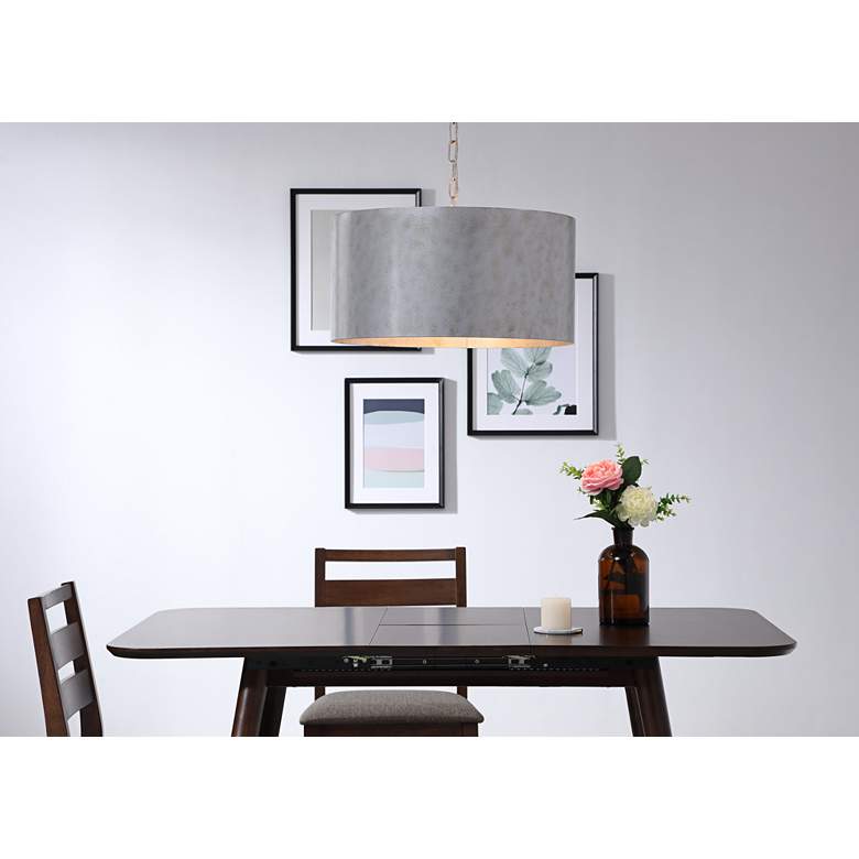 Image 1 Miro 20" Wide Vintage Silver Drum Pendant Light in scene