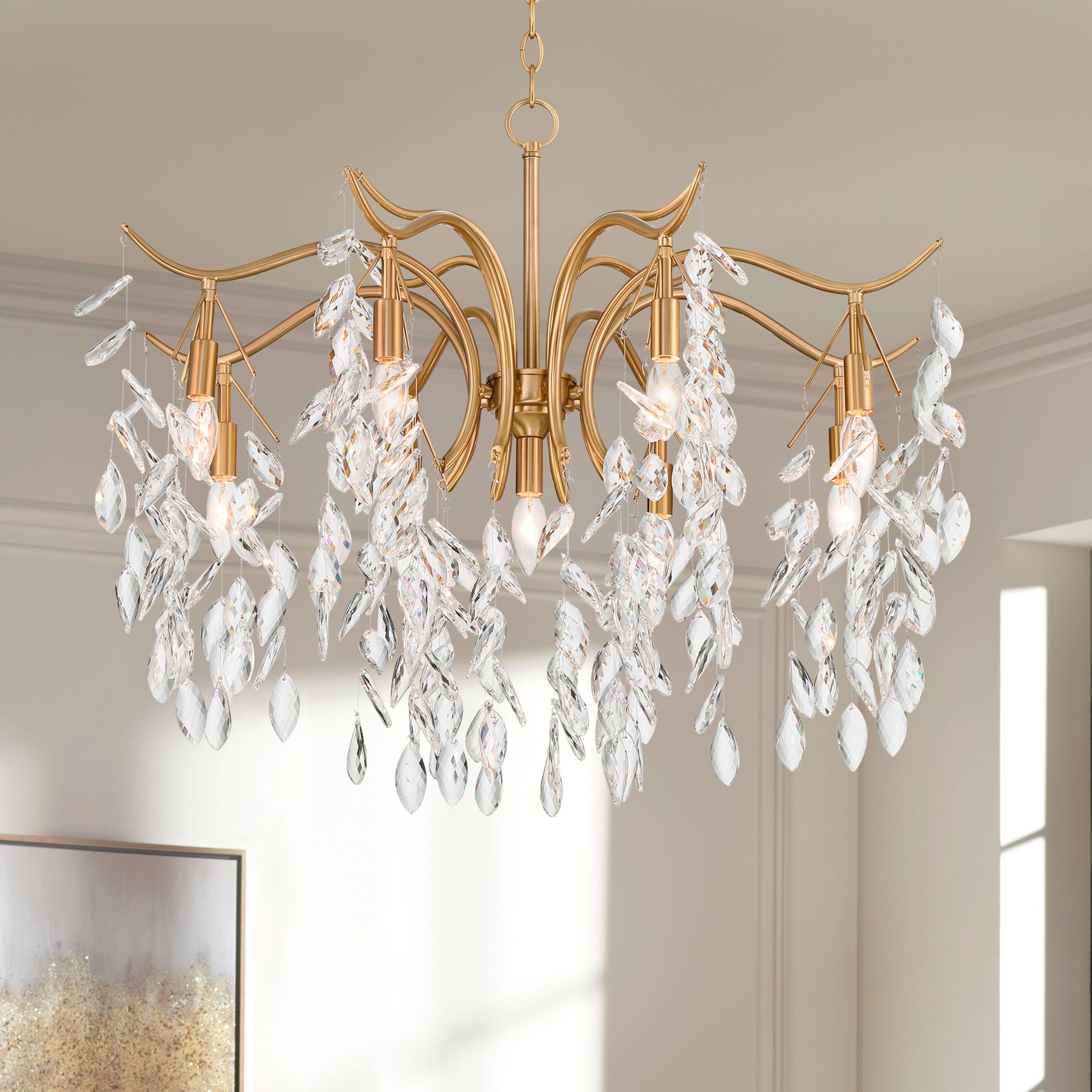 Image 1 Vienna Full Spectrum Rysa 30 1/2" Brass and Crystal 9-Light Chandelier in scene