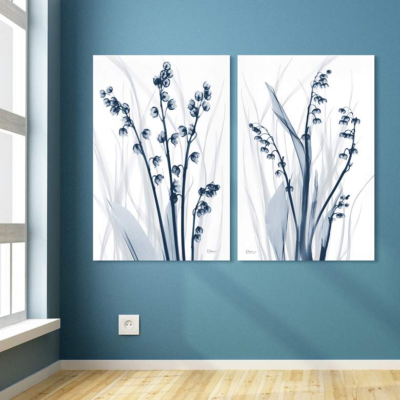 Image 1 Radiant Blues 1 and 2 64 inchW 2-Piece Glass Graphic Wall Art Set in scene