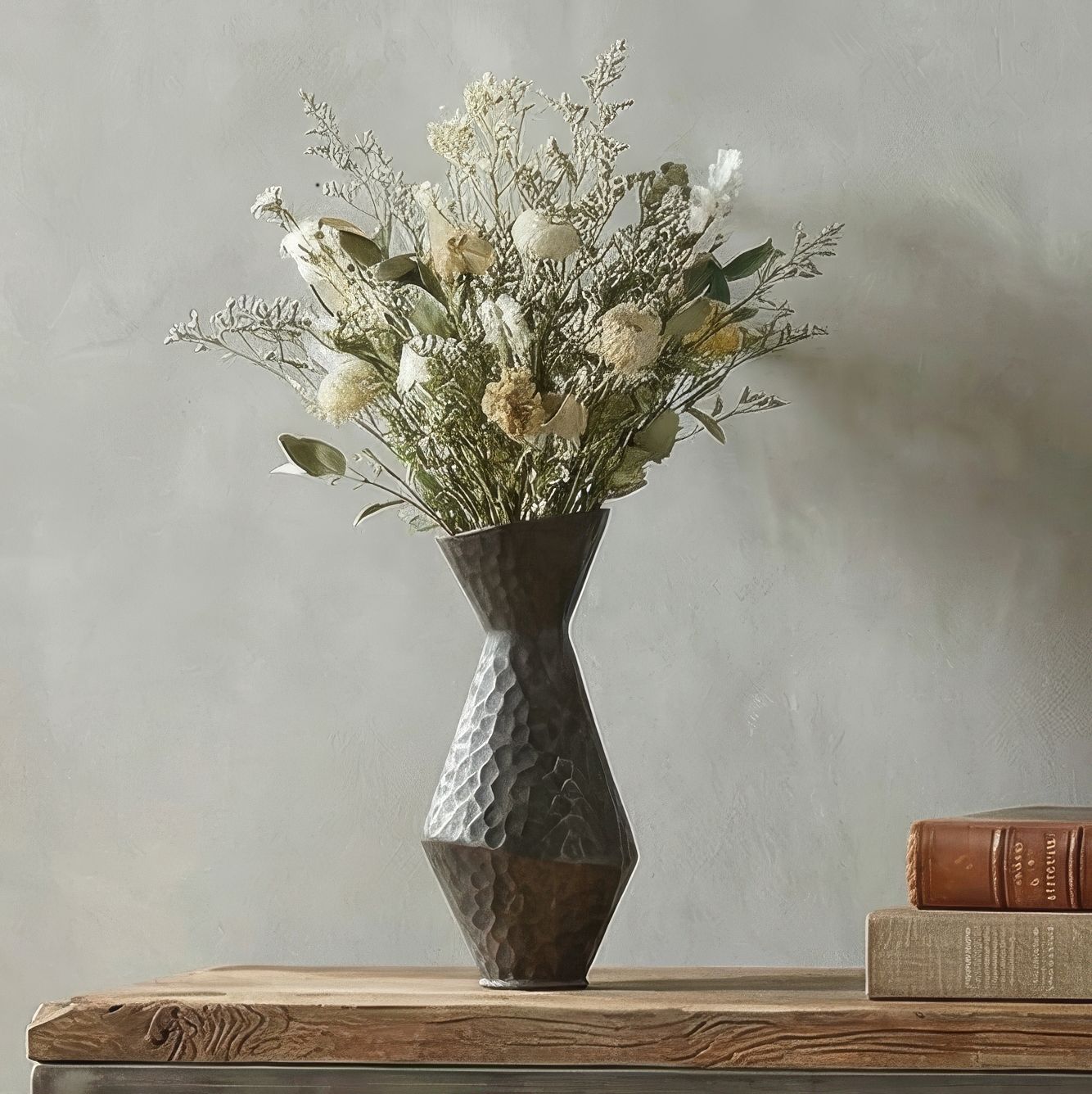 Malia 13" High Hammered Weathered Black Rustic Metal Vase in scene