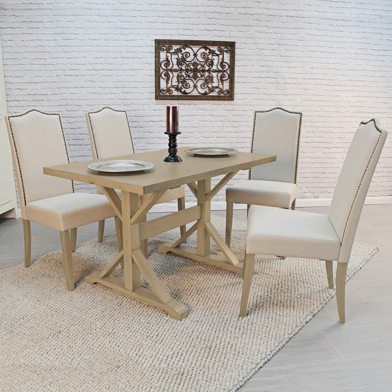 Image 1 Romero Linen Upholstered Weathered Gray Parson Chair in scene