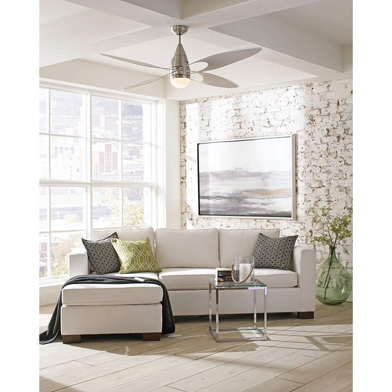 Image 1 54 inch Butterfly Brushed Steel Damp Rated Fan with Remote in scene