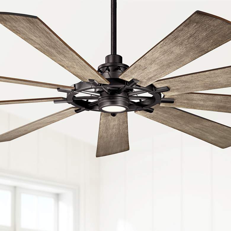 Image 1 85" Gentry Anvil Iron LED Ceiling Fan with Walnut Blades