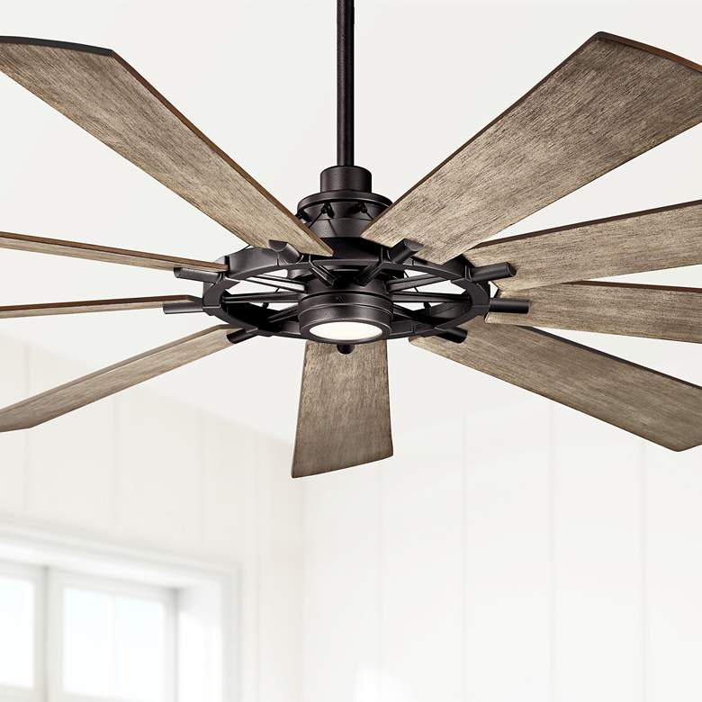 Image 1 85 inch Kichler Gentry XL Iron LED Large Ceiling Fan with Wall Control