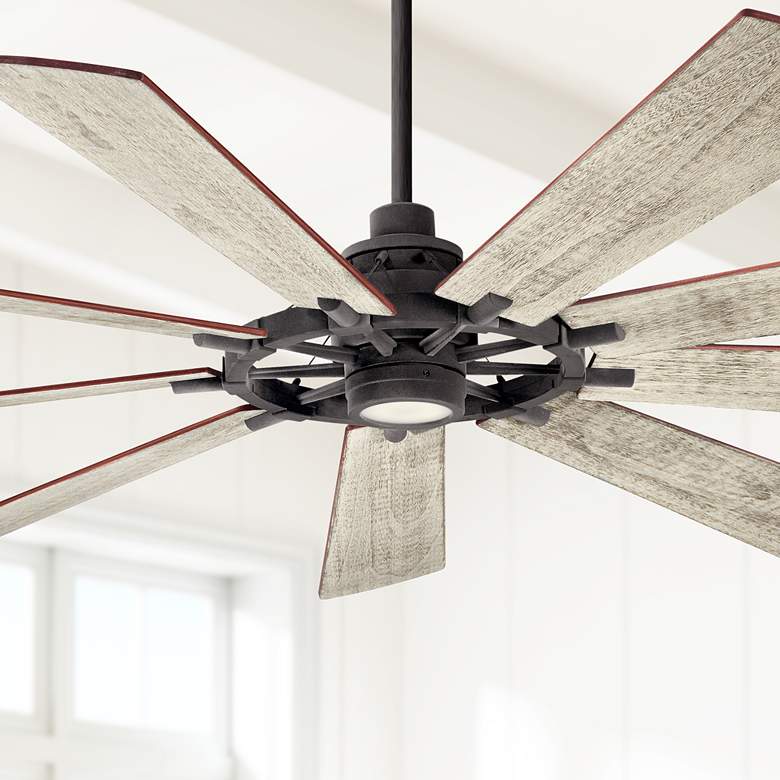 Image 1 85" Kichler Gentry XL Zinc LED Damp Ceiling Fan with Wall Control