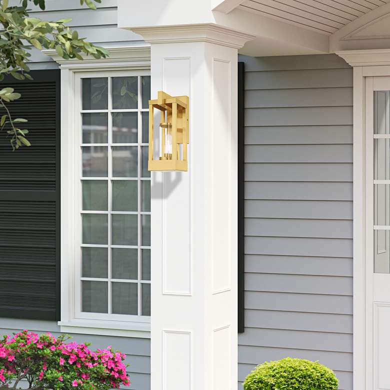 Image 1 Delancey 16" High Satin Brass Outdoor Wall Light in scene