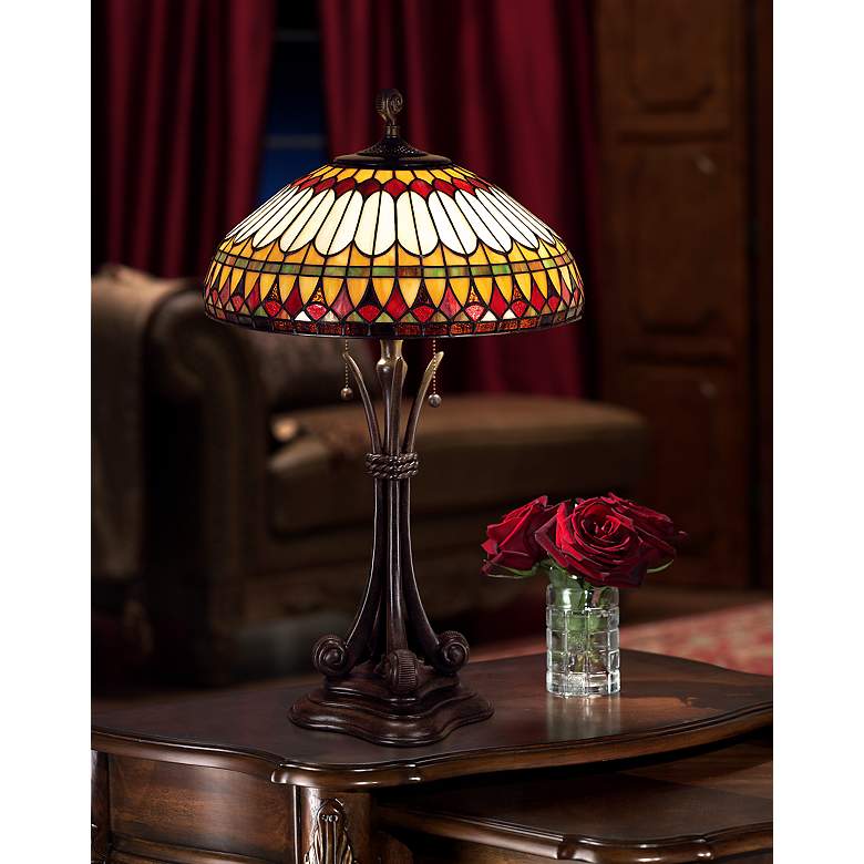 Image 1 Quoizel Western Place 26 1/2 inch Bronze Tiffany-Style Glass Table Lamp in scene