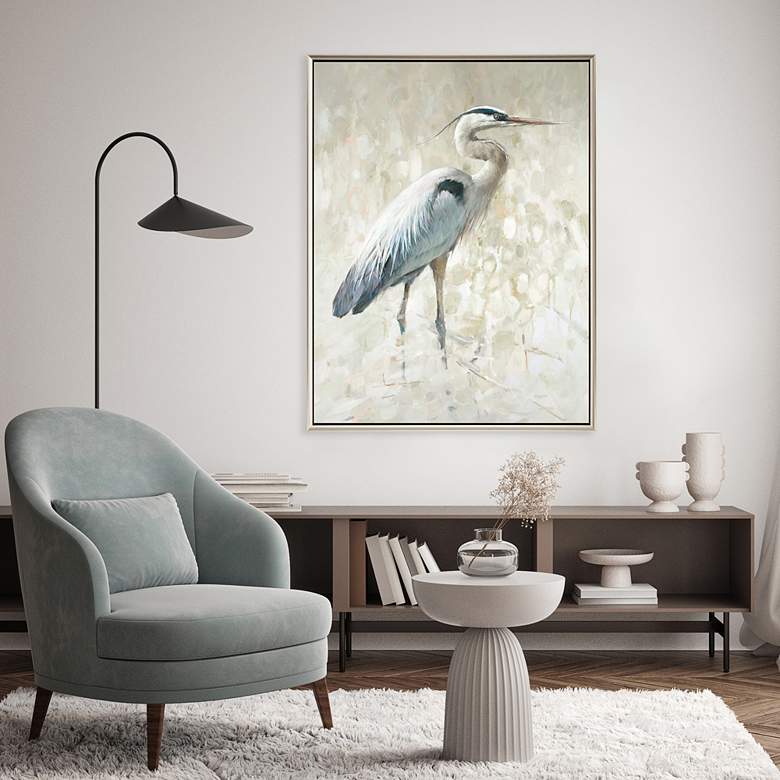 Image 1 Great Blue Heron I 50" Wide Framed Giclee Canvas Wall Art in scene