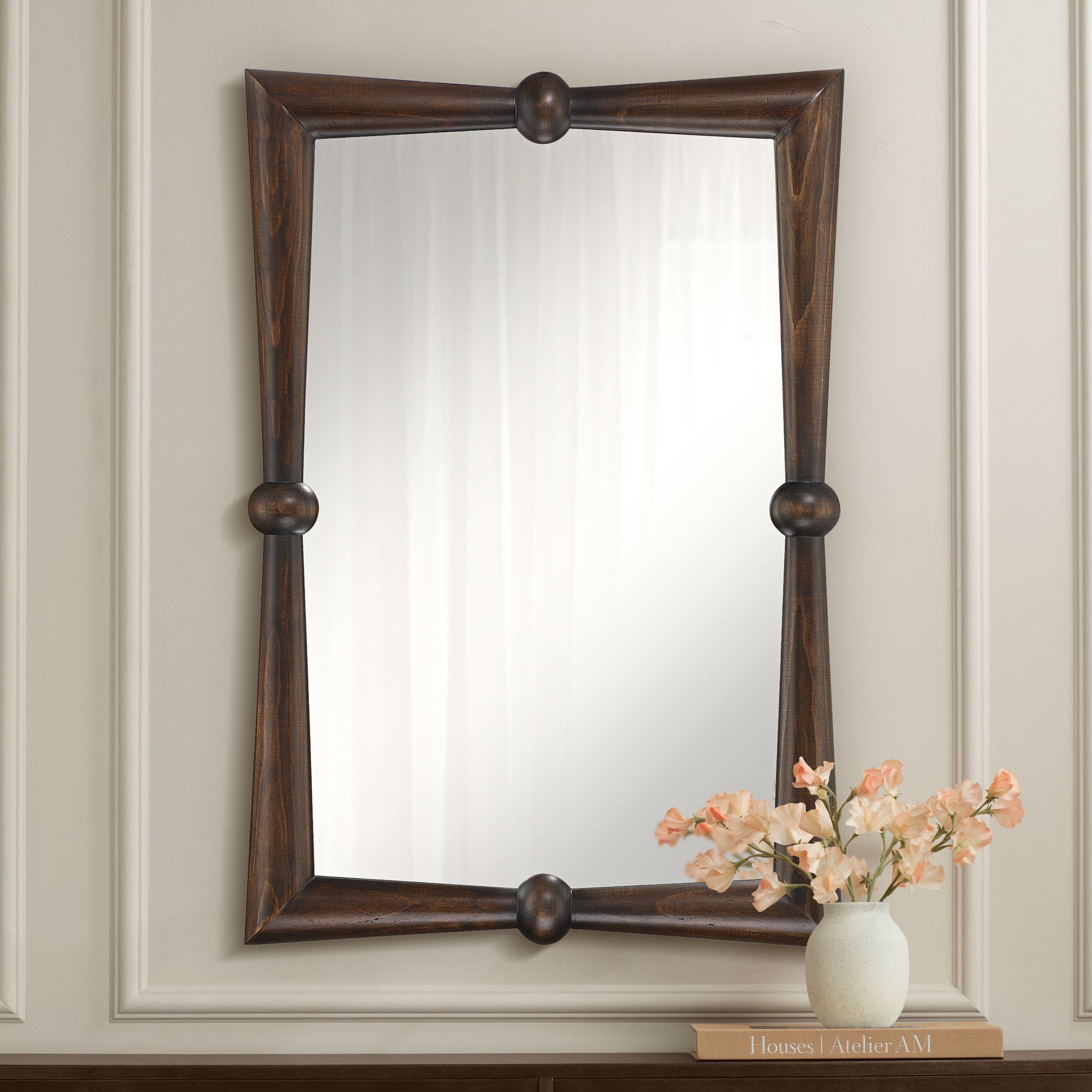 Image 1 Bradbury 28"x41" Dark Wood Pine Mid-Century Rectangle Wall Mirror in scene