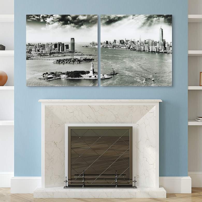 Image 1 New York Skyline 72" Wide 2-Piece Tempered Glass Wall Art in scene