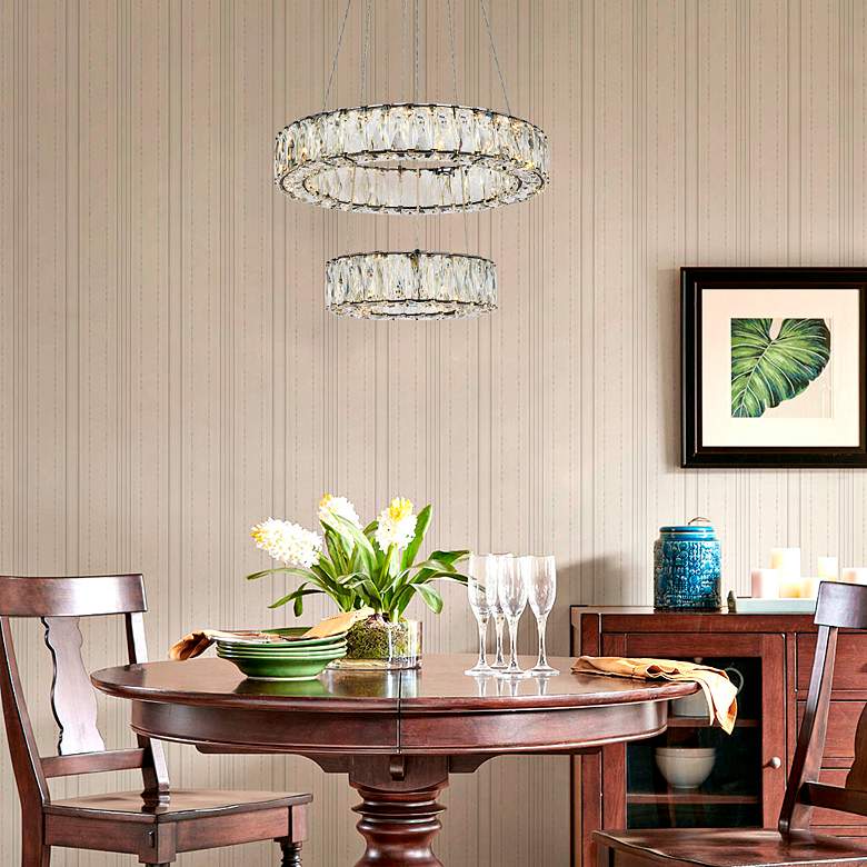 Image 1 Monroe 18" Wide Black 2-Tier Ring LED Pendant Light in scene