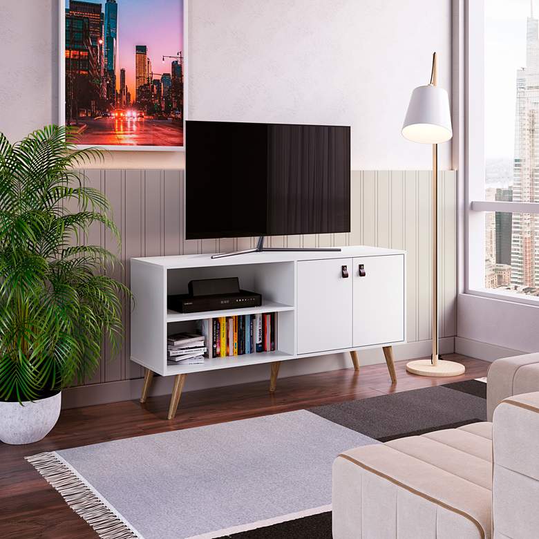 Image 1 Amber 53 3/4" Wide Matte White Wood 2-Door TV Stand in scene