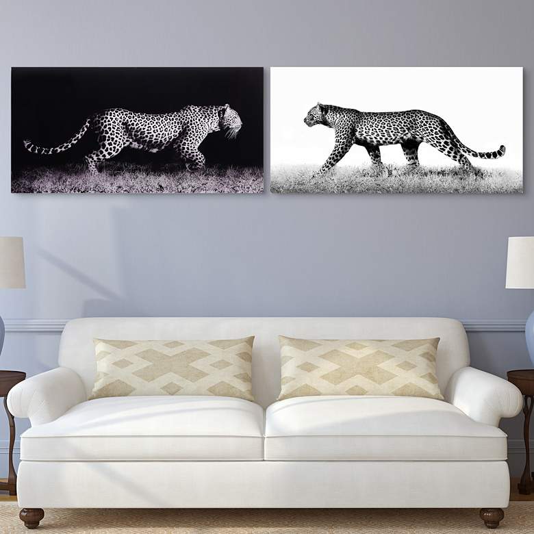 Image 1 Leopard 96" Wide Free Floating 2-Piece Glass Wall Art Set in scene