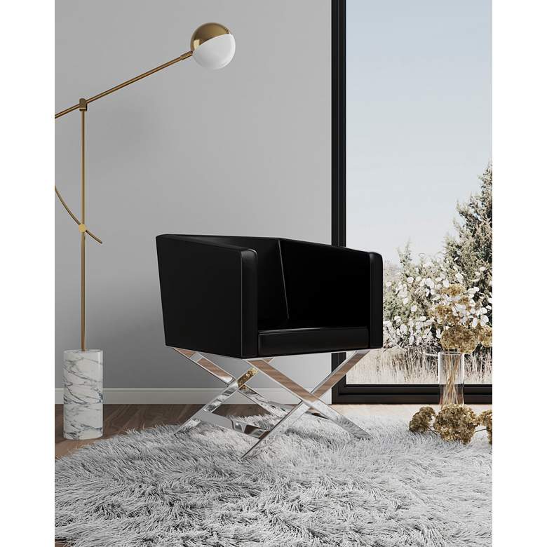 Image 1 Hollywood Black Faux Leather Lounge Accent Chairs Set of 2 in scene
