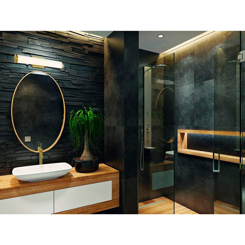 Image 1 Lena; LED Vanity; Brushed Brass with Striped Lens in scene