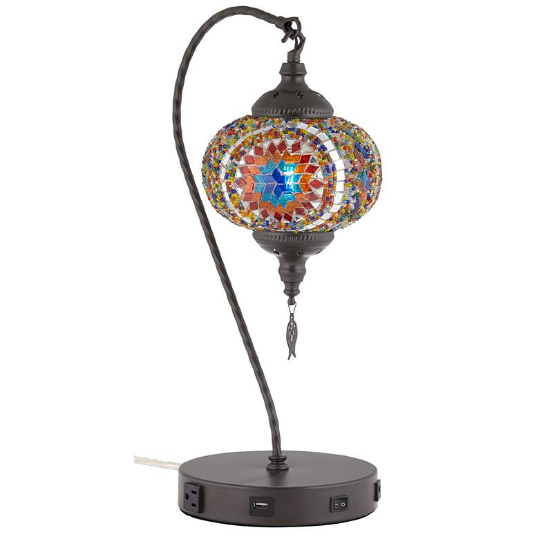 Image 1 85C17 - Moroccan Style Lamp with Decorative Glass Globe 2Outlets 2USBs