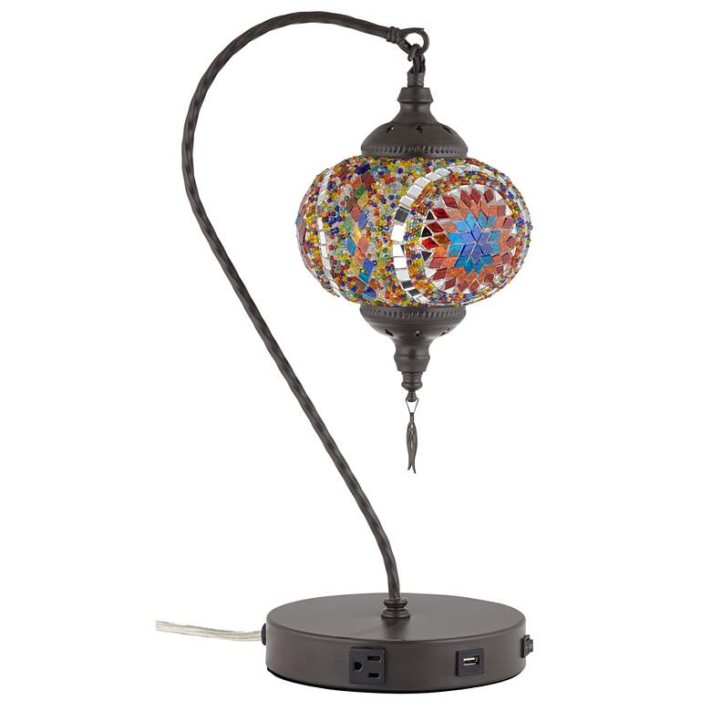 Image 4 85C17 - Moroccan Style Lamp with Decorative Glass Globe 2Outlets 2USBs more views