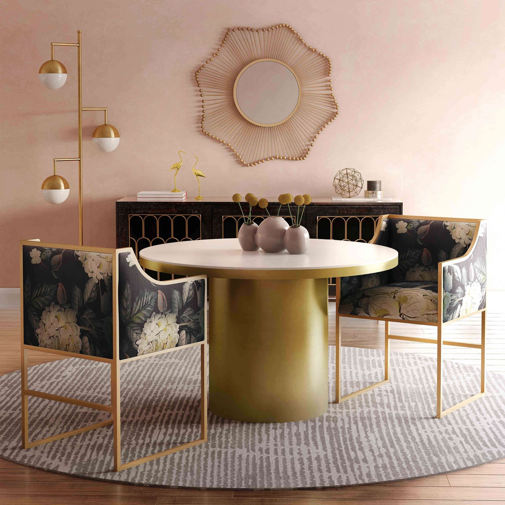 Image 1 Atara Floral Velvet Gold Chair in scene