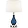 85F34 - Frosted Midnight Blue Glass Table Lamp with 2 Outlets 2 USBs