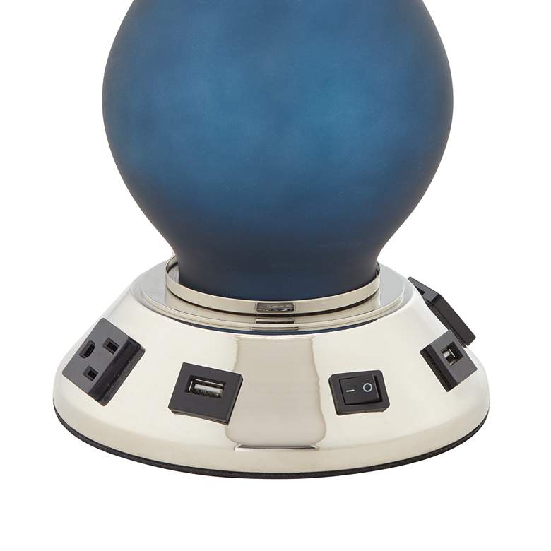 Image 2 85F34 - Frosted Midnight Blue Glass Table Lamp with 2 Outlets 2 USBs more views