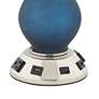 85F34 - Frosted Midnight Blue Glass Table Lamp with 2 Outlets 2 USBs