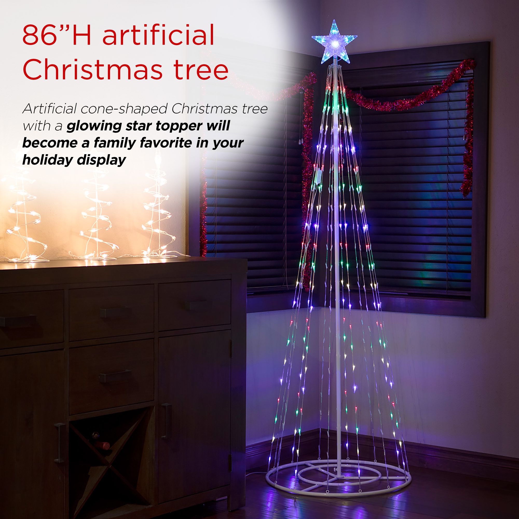 86"H LED Artificial Christmas Tree with Glowing Star Topper