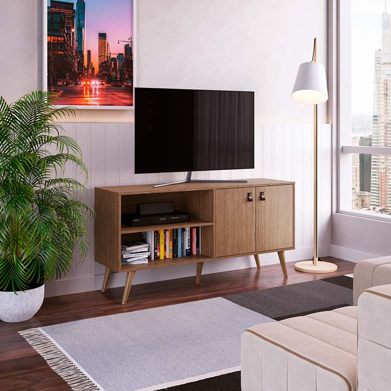 Image 1 Amber 53 3/4" Wide Matte Nature Wood 2-Door TV Stand in scene