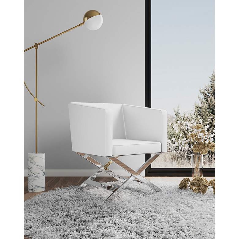 Image 1 Hollywood White Faux Leather Lounge Accent Chairs Set of 2 in scene