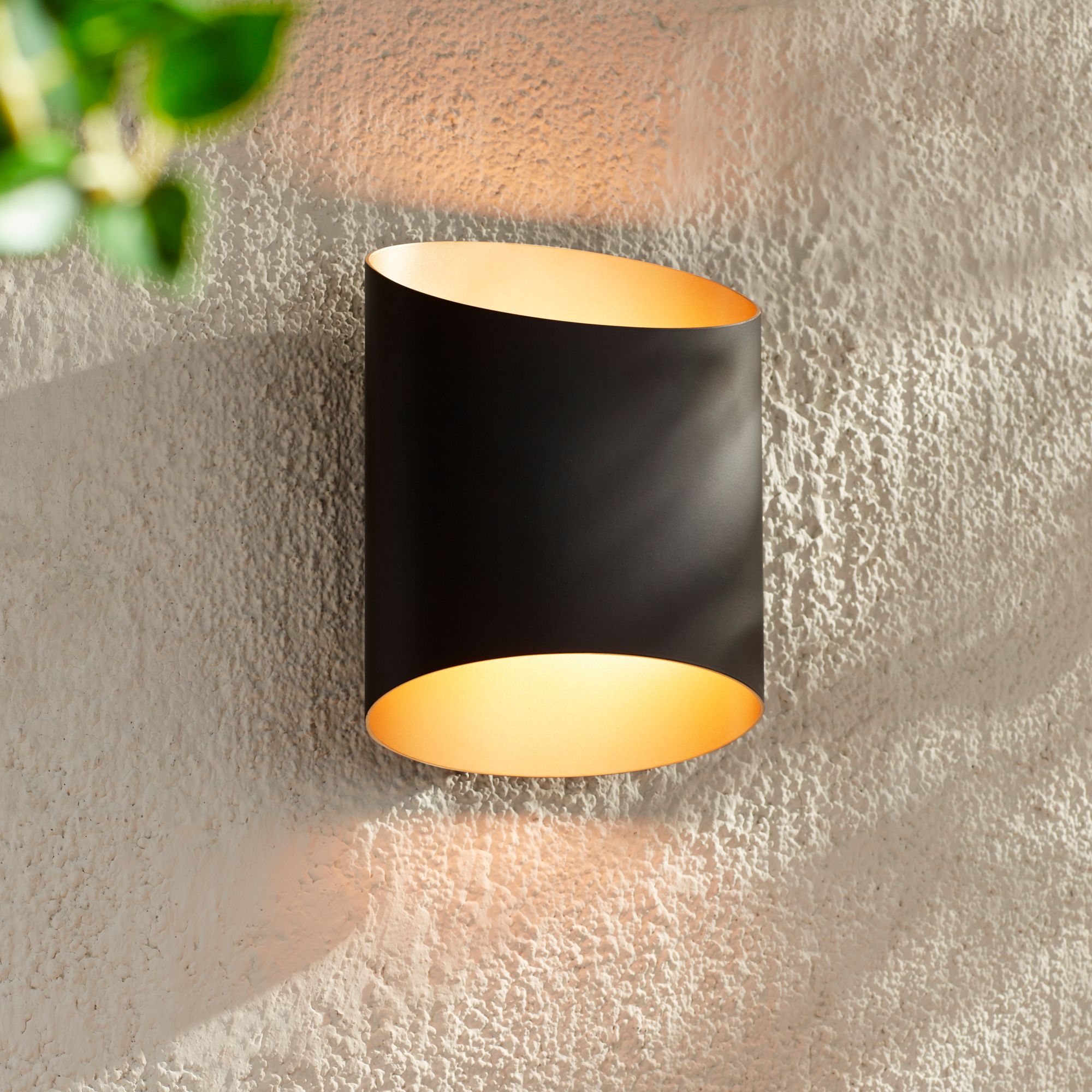 Image 1 Possini Euro Everard 10" High Black and Gold LED Outdoor Wall Light in scene