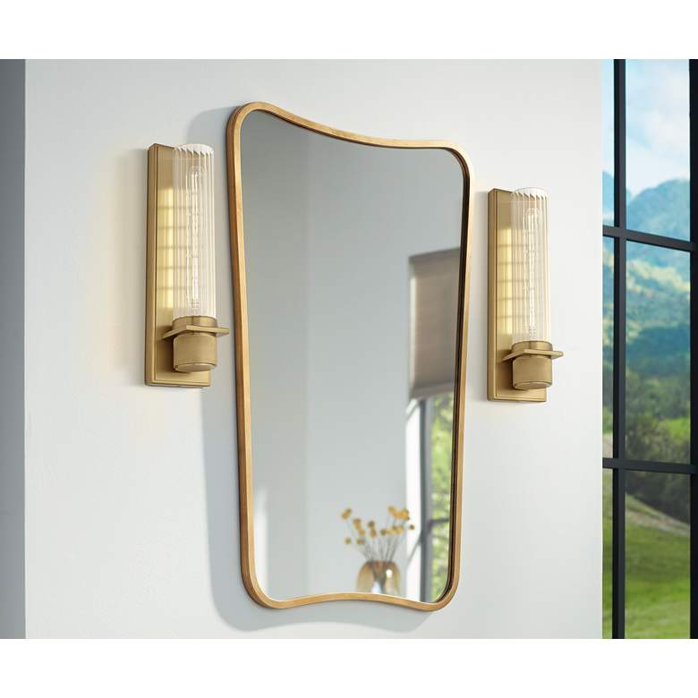 Image 1 Possini Euro Bailey 16" High Brass and Ribbed Clear Glass Wall Sconce in scene