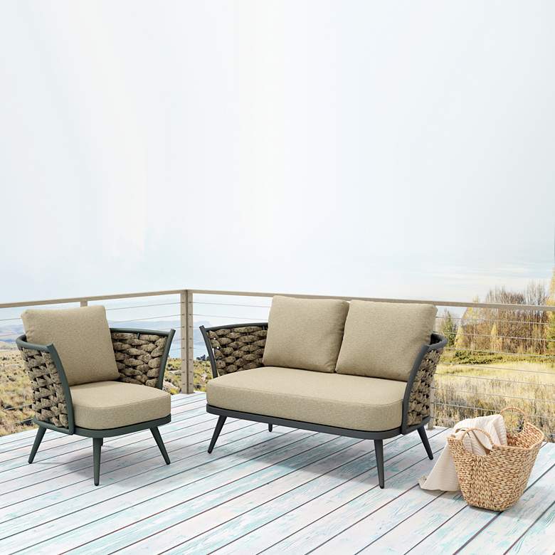 Image 1 Solna 55 1/2 inch Wide Taupe Aluminum Outdoor Loveseat in scene