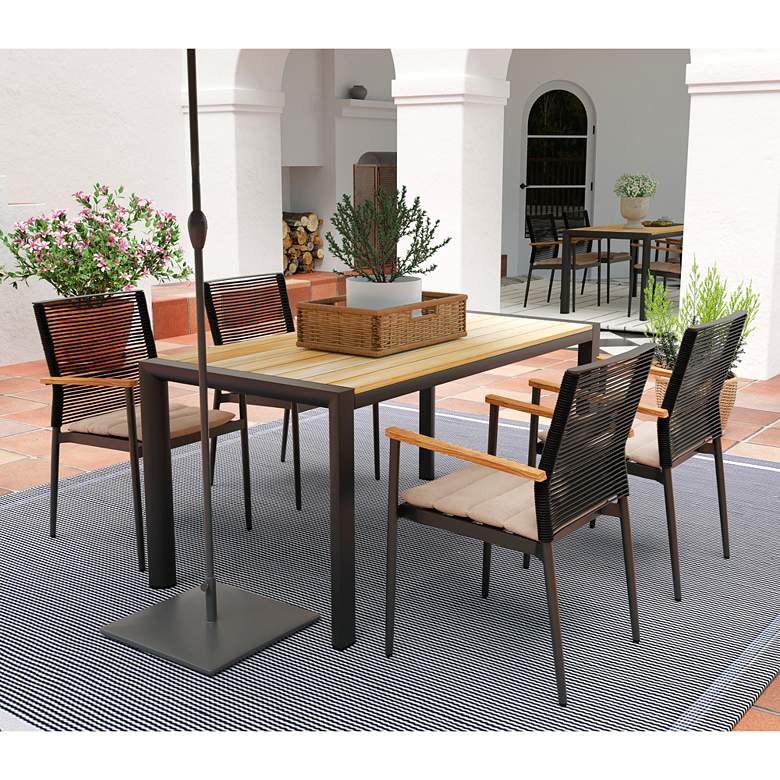 Image 1 Skog 63 inch Wide Teak Wood Aluminum Outdoor Dining Table in scene