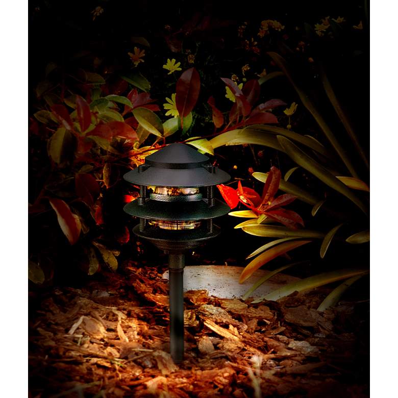 Image 1 Green 7 inch High Three Tier Landscape Light in scene