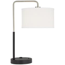 86F15 - Black and Brushed Nickel Table Lamp with 1 Outlet