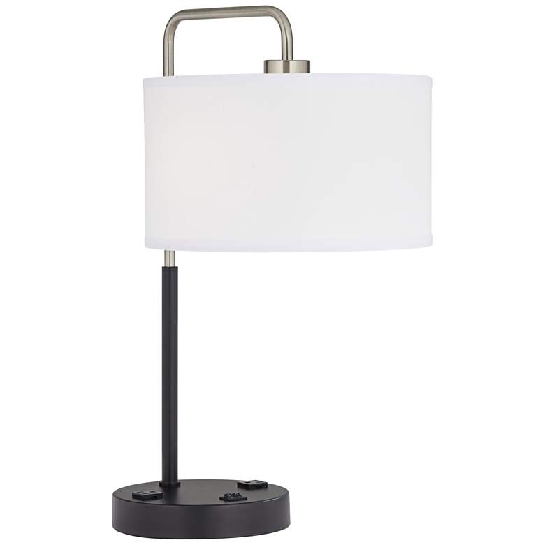 Image 3 86F16 - Black and Brushed Nickel Double Table Lamp with 2 Outlet more views