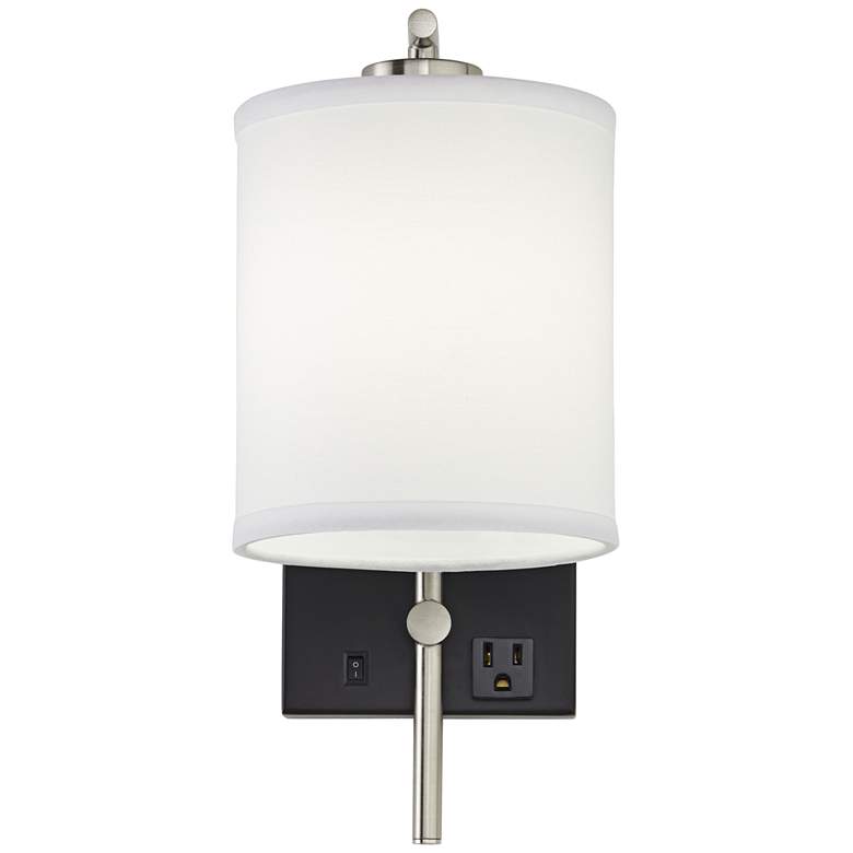 Image 3 86F17 - Black and Brushed Nickel Wall/HB Lamp with 1 Outlet more views