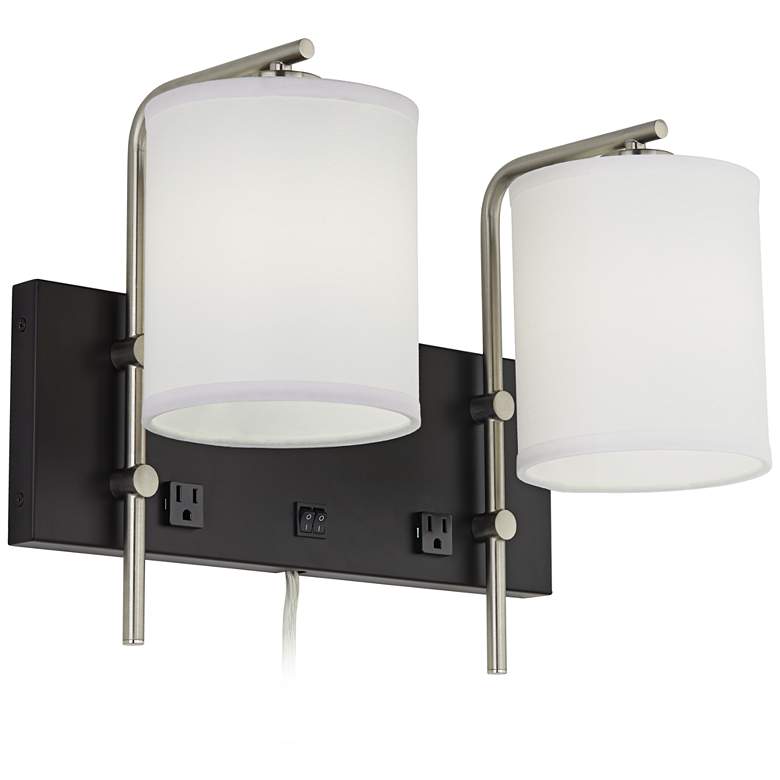 Image 1 86F18 - Black and Brushed Nickel Double Wall/HB Lamp with 1 Outlet