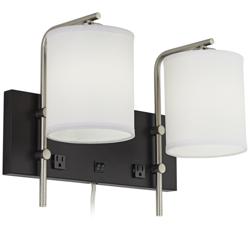 86F18 - Black and Brushed Nickel Double Wall/HB Lamp with 1 Outlet